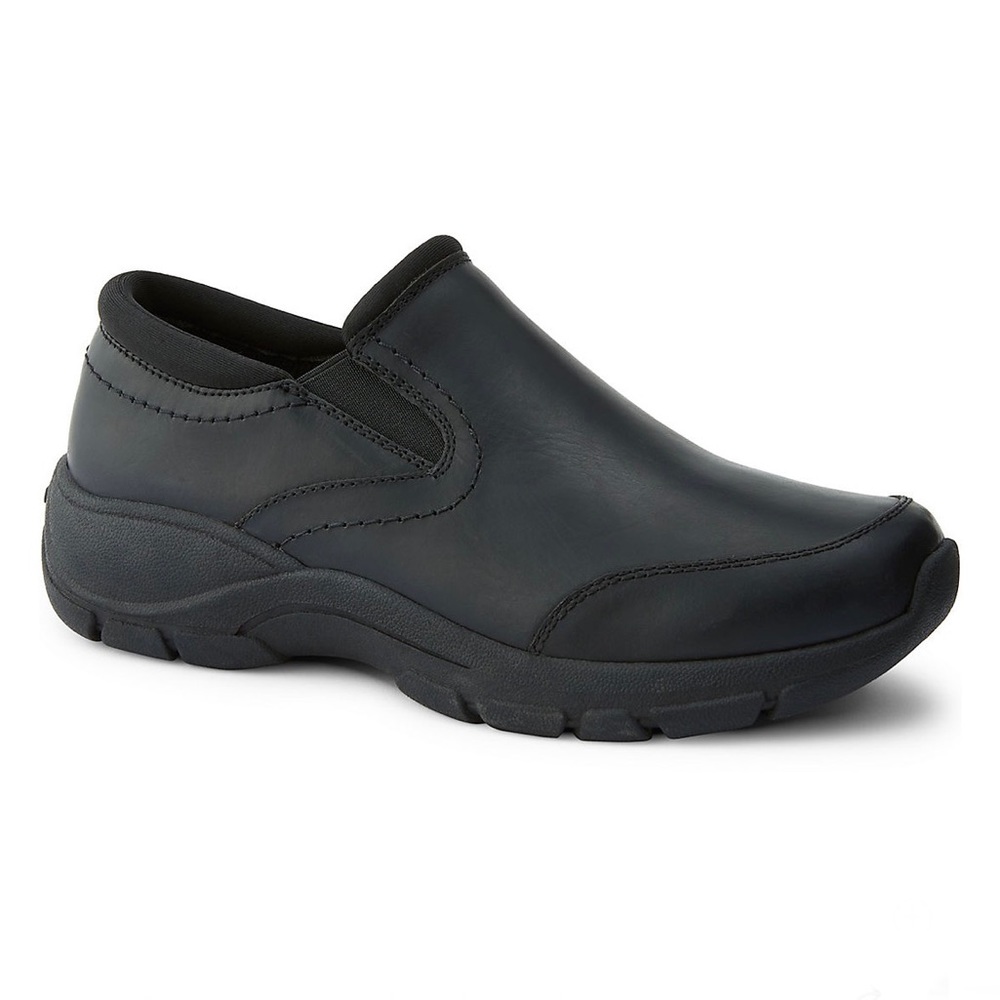 NWOT Lands’ End All Weather Leather Slip On Moc Black Shoes Size 6.5